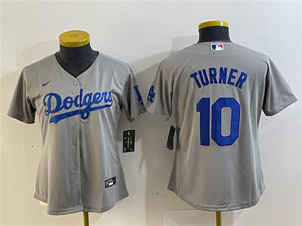 Women's Los Angeles Dodgers #10 Justin Turner Gray Stitched Jersey(Run Small)
